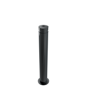 Zwarte trottoirpaal, Ø120 mm, met vlakke kop en voetplaat voor vloermontage.