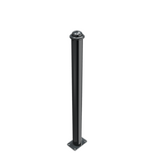 Zwarte RVS trottoirpaal Ø82 mm met glanzende ring kop, vast op voetplaat voor vloermontage.