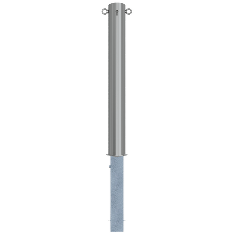 RVS uitneembare afzetpaal Ø102x900mm met cilinderslot en 2 kettingogen, glanzend metaal.
