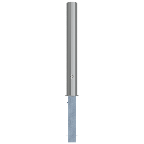 RVS uitneembare afzetpaal, Ø102x900mm, met driekantslot, op een grijze fundering.
