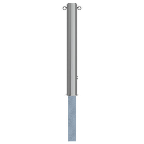 RVS uitneembare afzetpaal, Ø102x900mm, met driekantslot en 2 kettingogen, ingegraven in beton.