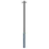 Uitneembare RVS afzetpaal, Ø60x900mm, met cilinderslot en 2 kettingogen, op witte achtergrond.