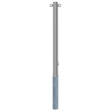 Uitneembare RVS afzetpaal, Ø60 x 900 mm, met driekantslot en 2 kettingogen.