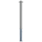 RVS uitneembare afzetpaal, Ø76x900mm, met cilinderslot en 2 kettingogen, op witte achtergrond.
