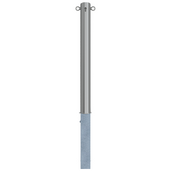 RVS uitneembare afzetpaal, Ø89 x 900 mm, met cilinderslot en 2 kettingogen, op witte achtergrond.