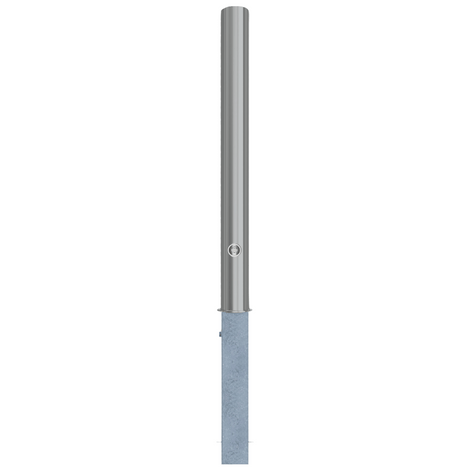 RVS uitneembare afzetpaal, Ø89 x 900 mm, met driekantslot, op grijze betonnen basis.