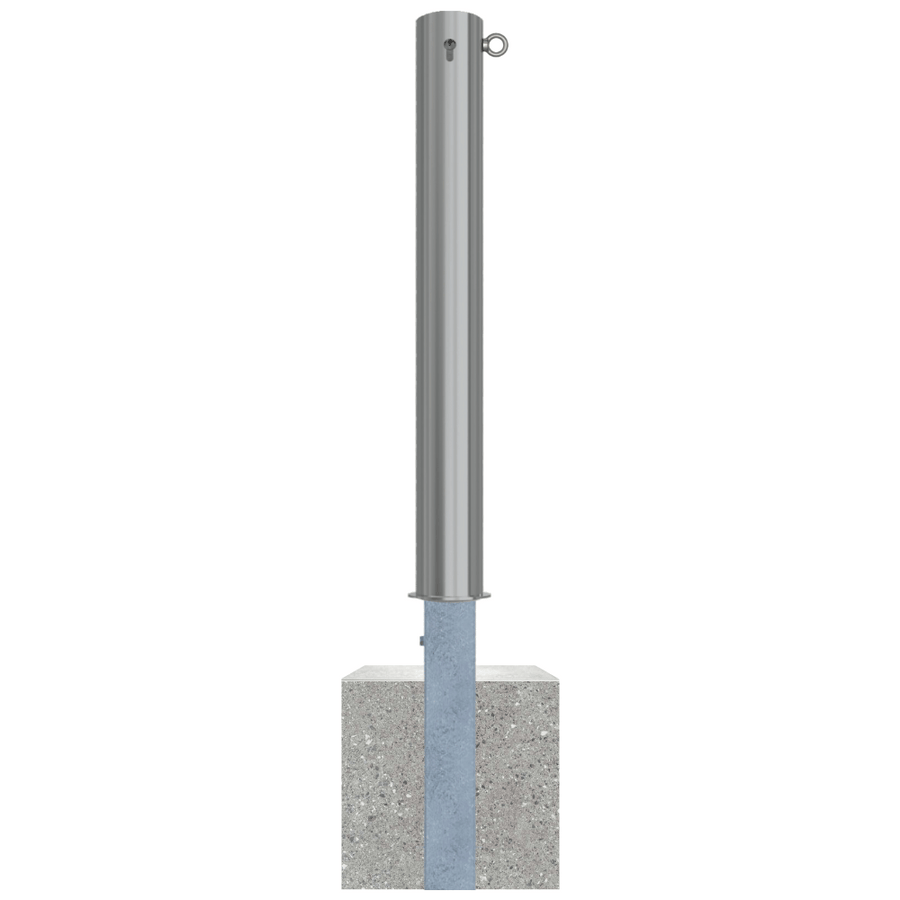 Uitneembare RVS afzetpaal Ø102 mm met betonvoet | Met slot opties