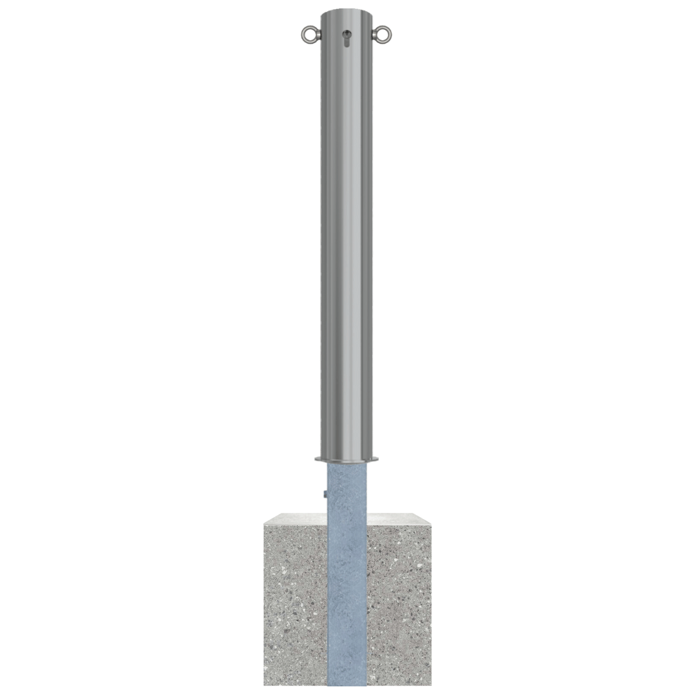 Uitneembare RVS afzetpaal Ø102 mm met betonvoet | Met slot opties