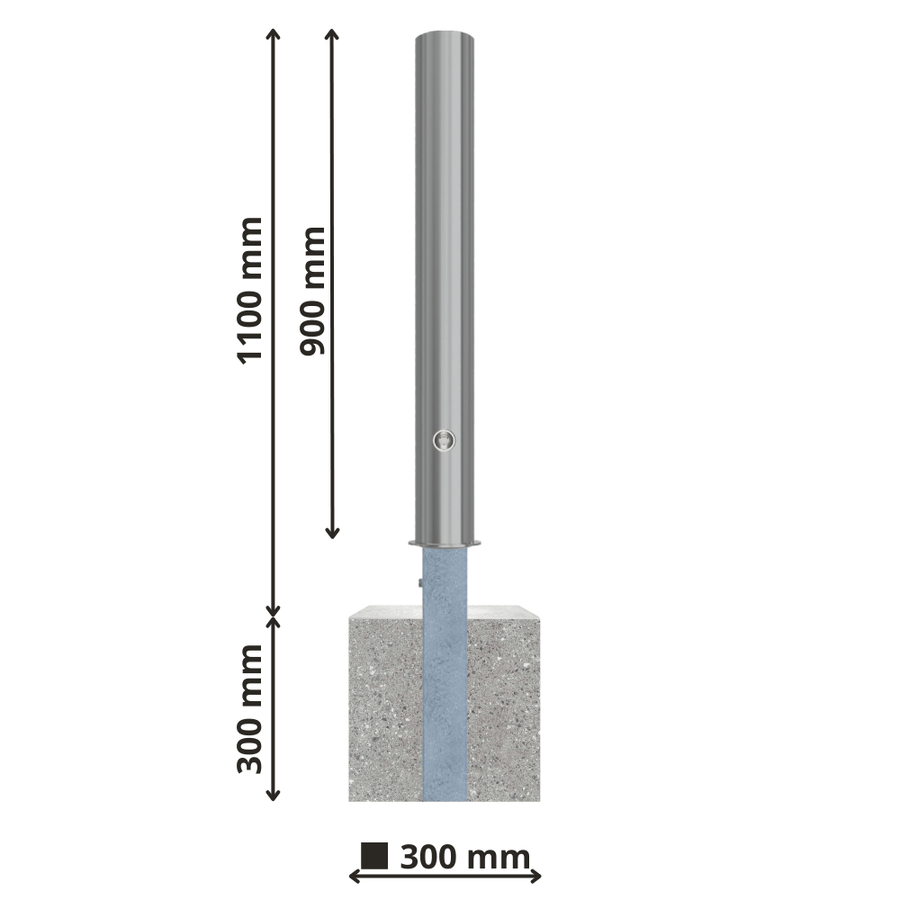 Uitneembare RVS afzetpaal Ø102 mm met betonvoet | Met slot opties