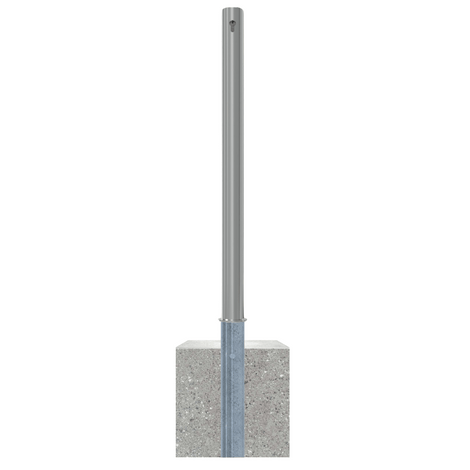 RVS afzetpaal Ø60 mm met betonvoet, uitneembaar, cilinderslot optie.