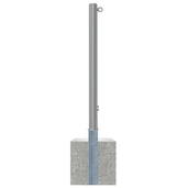 Uitneembare RVS afzetpaal Ø60 mm met driekantslot, 1 kettingoog en betonvoet.