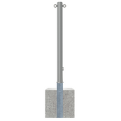 RVS afzetpaal Ø60 mm met driekantslot, 2 kettingogen en betonvoet.