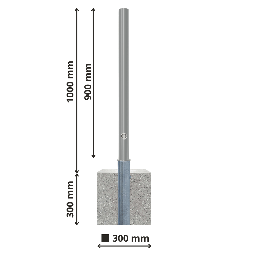 Uitneembare RVS afzetpaal Ø60 mm met betonvoet | Met slot opties