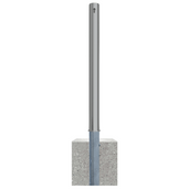 Uitneembare RVS afzetpaal Ø76 mm met betonvoet, cilinderslot optie.