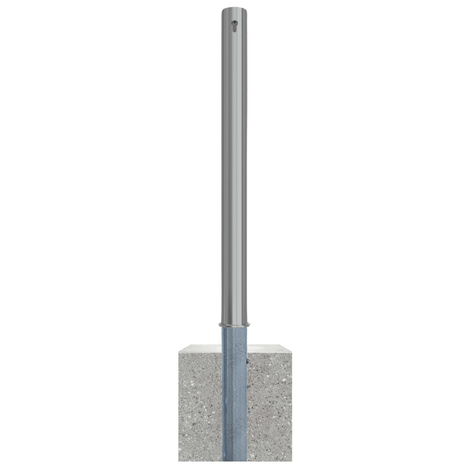Uitneembare RVS afzetpaal Ø76 mm met betonvoet, cilinderslot optie.