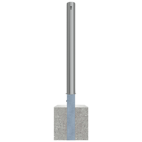 Uitneembare RVS afzetpaal Ø89 mm met betonvoet, zilverkleurig, cilinderslot optie.