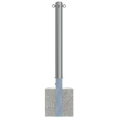 Uitneembare RVS afzetpaal Ø89 mm met driekantslot, 2 kettingogen en betonvoet.