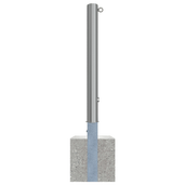 RVS afzetpaal Ø89 mm met driekantslot, 1 kettingoog en betonvoet.