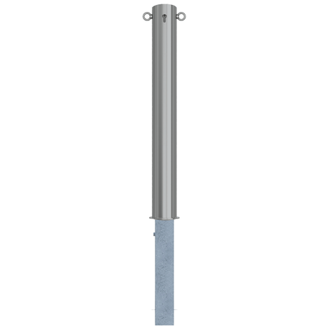 RVS uitneembare parkeerpaal, Ø102x900mm, met cilinderslot en 2 kettingogen.