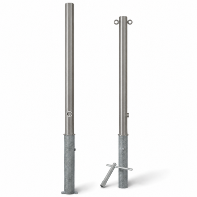 Uitneembare RVS afzetpaal Ø60x900mm  met slotopties en grondanker