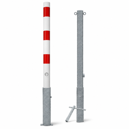 Uitneembare afzetpaal Ø76 mm in wit-rood of verzinkt met driekant- of cilinderslot