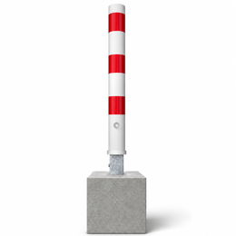 Afzetpaal met betonvoet Ø102 mm uitneembaar met slot in wit-rood of verzinkt