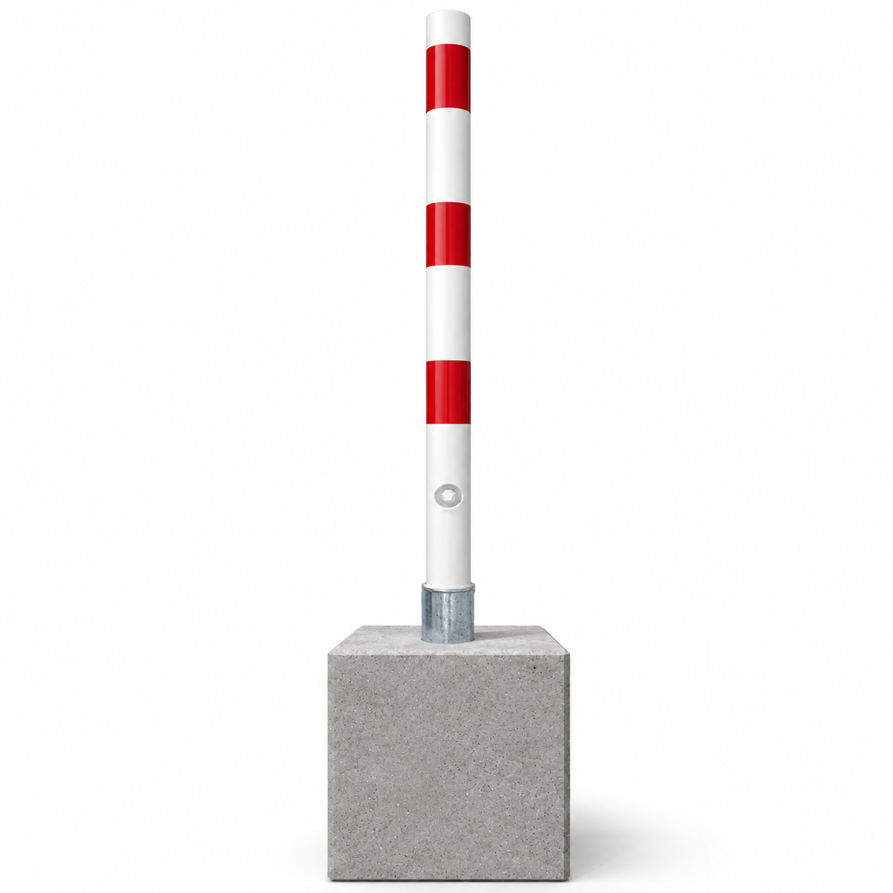 Afzetpaal met betonvoet Ø76 mm uitneembaar met slot in wit-rood of verzinkt
