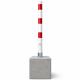 Afzetpaal met betonvoet Ø76 mm uitneembaar met slot in wit-rood of verzinkt