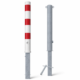 Uitneembare parkeerpaal Ø102 mm in wit-rood of verzinkt met driekant- of cilinderslot