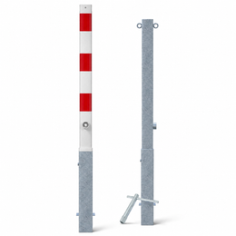 Uitneembare parkeerpaal 70x70 mm in wit-rood of verzinkt met driekant- of cilinderslot