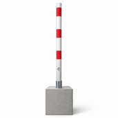 Wit-rode uitneembare parkeerpaal Ø60 mm met betonvoet en driekantslot