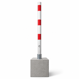Parkeerpaal met betonvoet Ø60 mm uitneembaar met slot in wit-rood of verzinkt