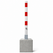 Wit-rode uitneembare parkeerpaal 70x70 mm met driekantslot en betonnen voet