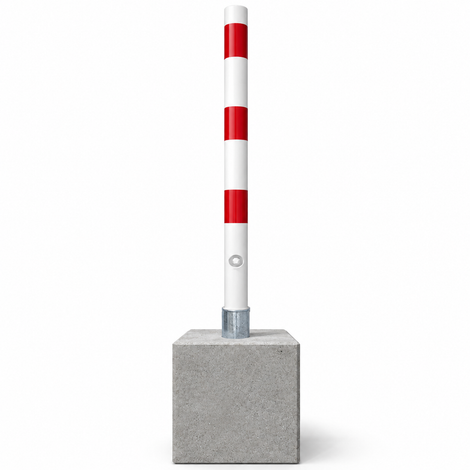 Wit-rode uitneembare parkeerpaal Ø76 mm met betonvoet en driekantslot