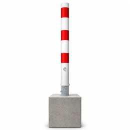 Parkeerpaal met betonvoet Ø89 mm uitneembaar met slot in wit-rood of verzinkt