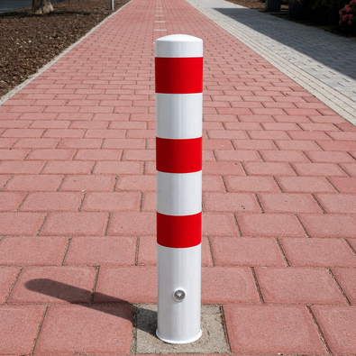 Uitneembare rampaal 152 mm wit-rood met dreikantslot als afsluiting op een fietsenpad