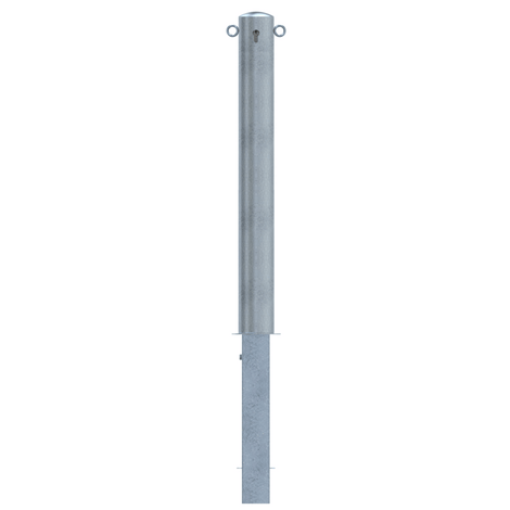 Verzinkte uitneembare afzetpaal Ø102 mm met cilinderslot en 2 kettingogen.