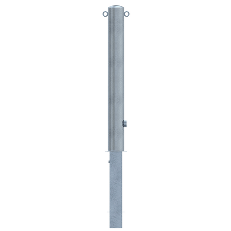 Verzinkte uitneembare afzetpaal Ø102 mm met driekantslot en 2 kettingogen.