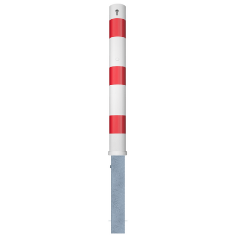Wit-rode uitneembare afzetpaal Ø102 mm met cilinderslot, bovenaanzicht.