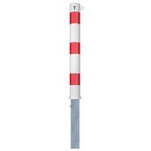 Wit-rode uitneembare afzetpaal, Ø102 mm, met cilinderslot en één kettingoog.