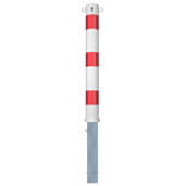 Wit-rode uitneembare afzetpaal Ø102 mm met cilinderslot en twee kettingogen.
