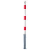 Wit-rode uitneembare afzetpaal Ø60 mm met cilinderslot en één kettingoog.