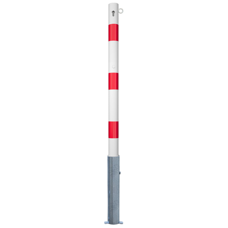 Wit-rode uitneembare afzetpaal Ø60 mm met cilinderslot en één kettingoog.