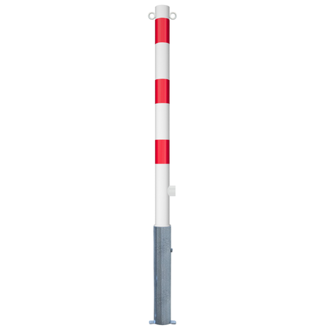Wit-rode uitneembare afzetpaal Ø60 mm met driekantslot en 2 kettingogen.
