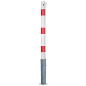 Wit-rode uitneembare afzetpaal Ø76 mm met cilinderslot en 1 kettingoog.