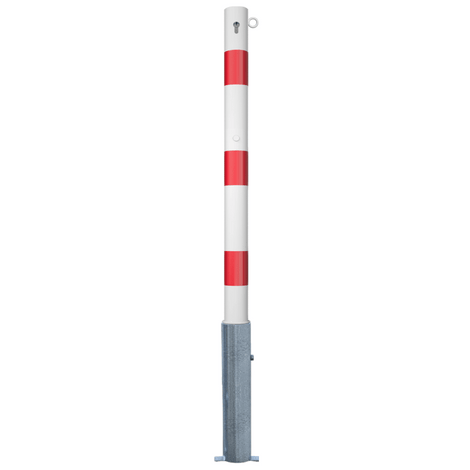 Wit-rode uitneembare afzetpaal Ø76 mm met cilinderslot en 1 kettingoog.