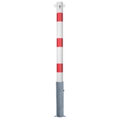 Uitneembare afzetpaal Ø76 mm, wit-rood gestreept, met cilinderslot en 2 kettingogen.