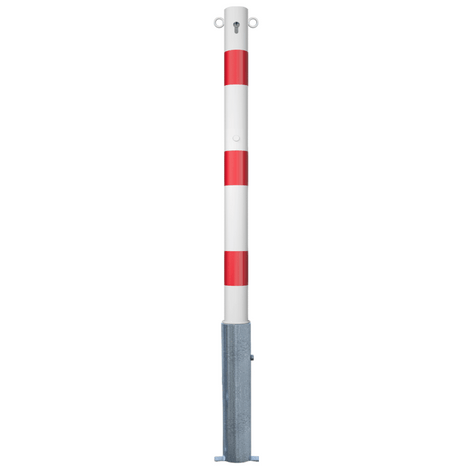 Uitneembare afzetpaal Ø76 mm, wit-rood gestreept, met cilinderslot en 2 kettingogen.