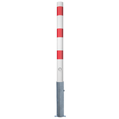 Uitneembare afzetpaal Ø76 mm, wit-rood gestreept, met driekantslot en verzinkte grondhuls.