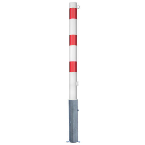 Uitneembare afzetpaal Ø76 mm, wit-rood gestreept, met driekantslot en 1 kettingoog.